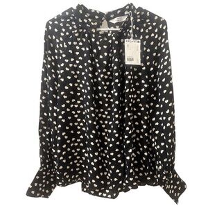 & Other Stories - Black Long Sleeve Blouse w/ White Hearts Pattern (NWT), Size 8